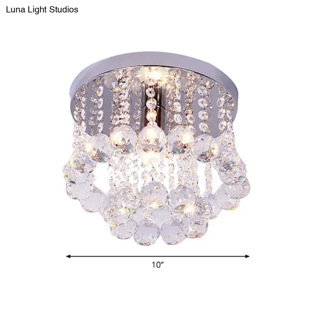 Modern Chrome Finish Flushmount Ceiling Light With Crystal Drops / 10