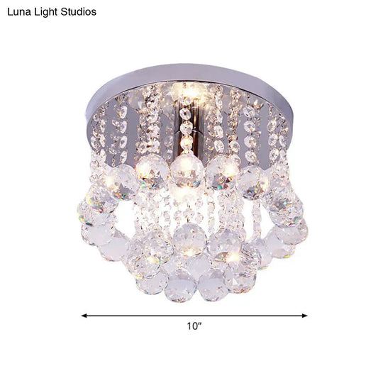 Modern Chrome Finish Flushmount Ceiling Light With Crystal Drops / 10