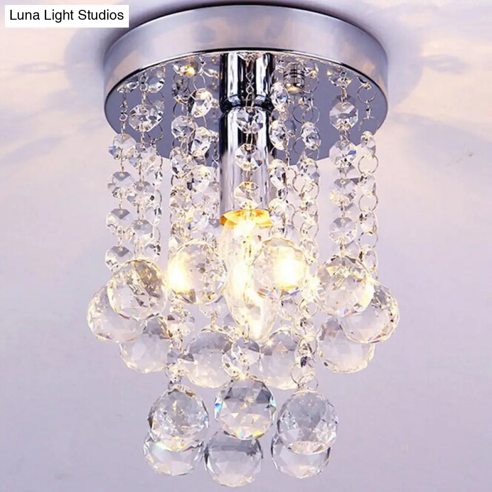 Modern Chrome Finish Flushmount Ceiling Light With Crystal Drops / 6