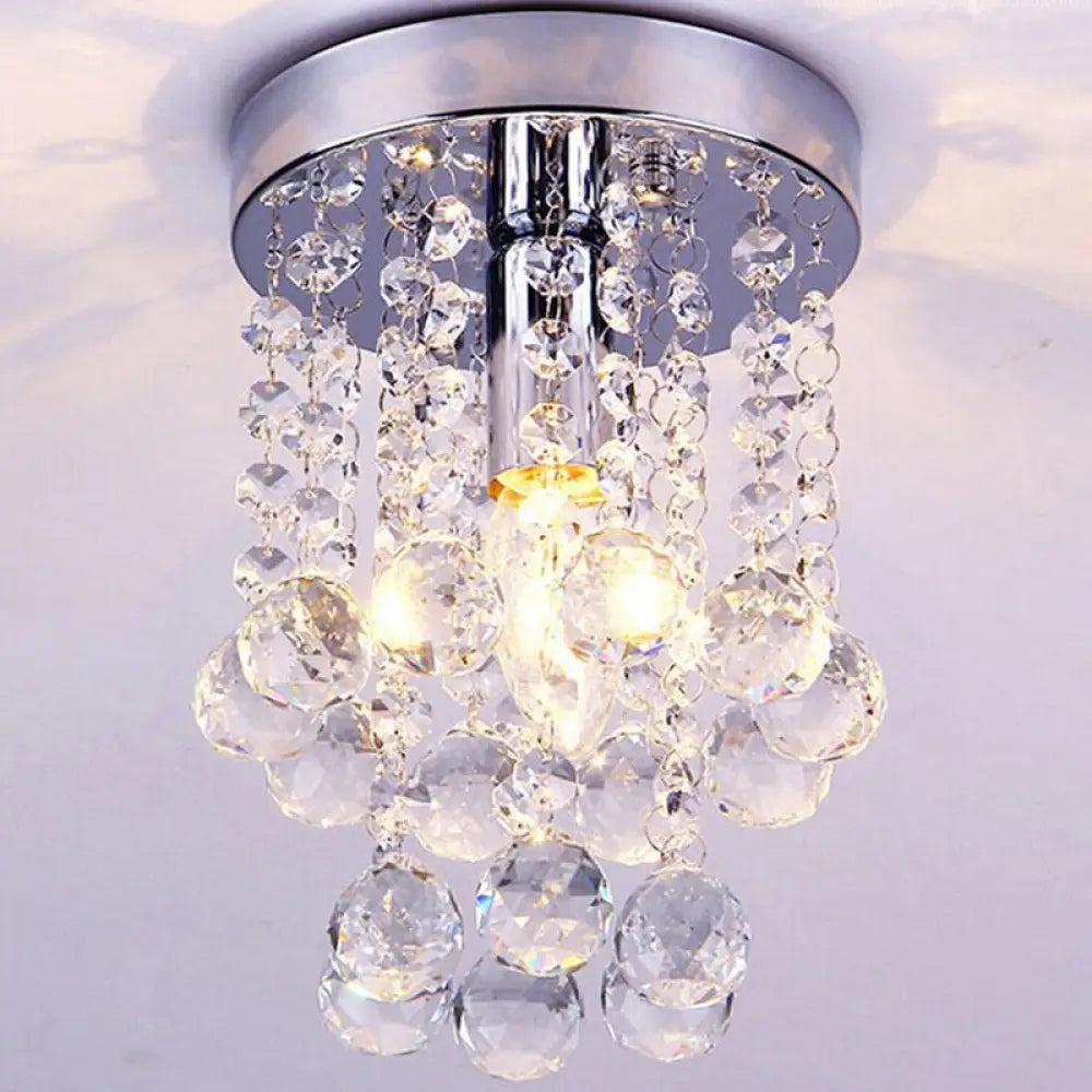 Modern Chrome Finish Flushmount Ceiling Light With Crystal Drops / 6’