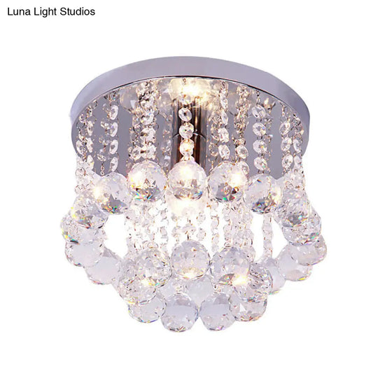 Modern Chrome Finish Flushmount Ceiling Light With Crystal Drops / 8