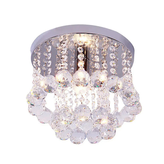 Modern Chrome Finish Flushmount Ceiling Light With Crystal Drops / 8’