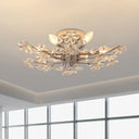 Modern Chrome Finish Semi Flush Mount With 6 Lights & Flower Crystal Accents