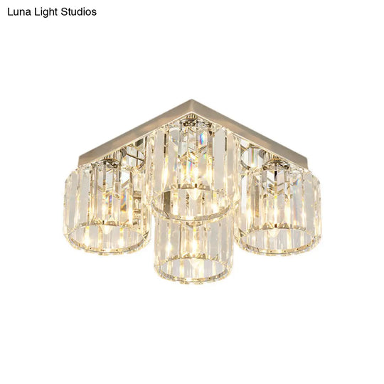 Modern Chrome Flush Mount Ceiling Lamp With Prismatic Crystal Bulbs
