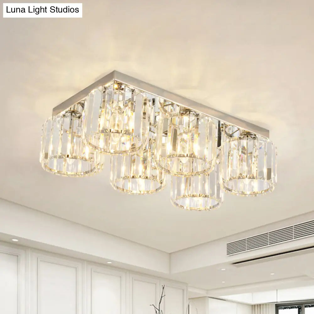 Modern Chrome Flush Mount Ceiling Lamp With Prismatic Crystal Bulbs 6 /