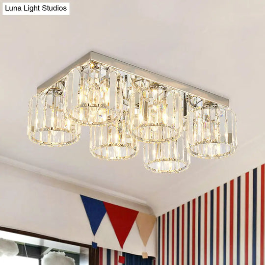 Modern Chrome Flush Mount Ceiling Lamp With Prismatic Crystal Bulbs