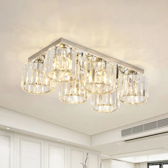 Modern Chrome Flush Mount Ceiling Lamp With Prismatic Crystal Bulbs 6 /