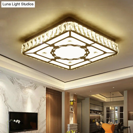 Modern Chrome Flush Mount Ceiling Light With Crystal Led & Artistic Heart Design