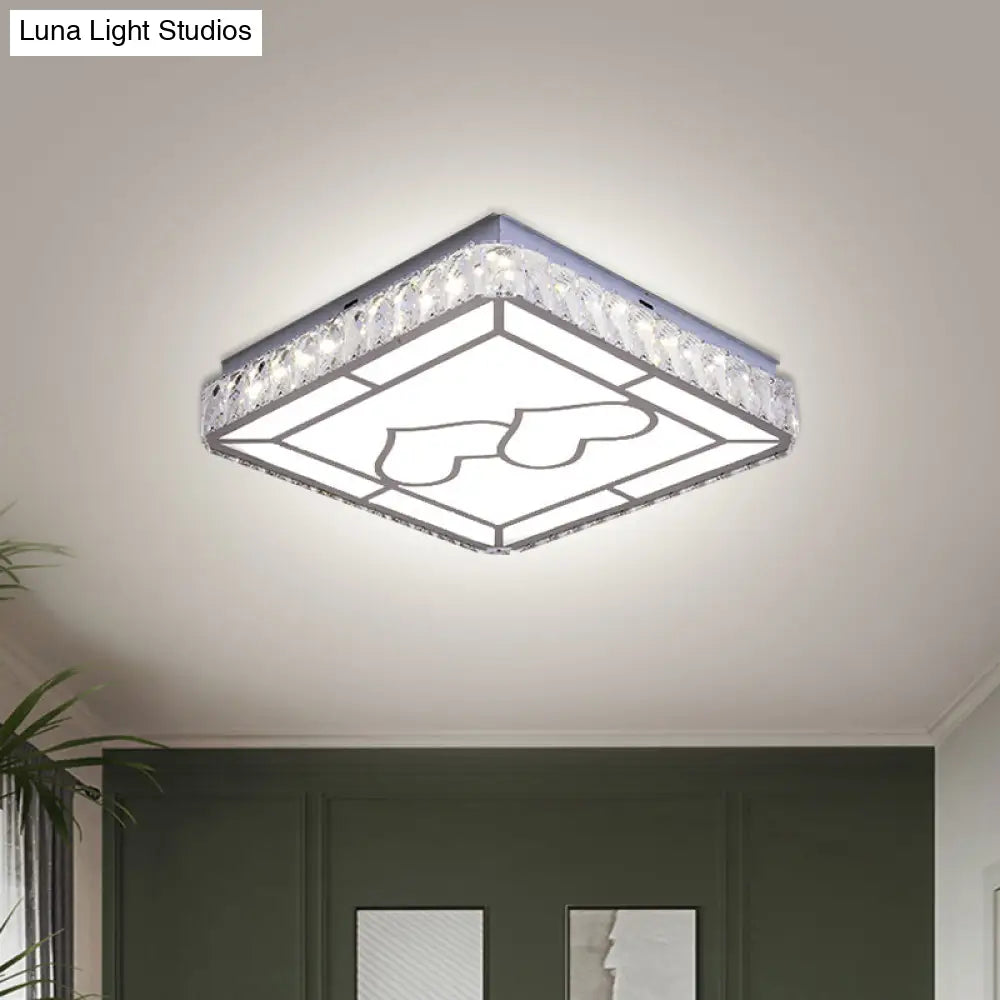 Modern Chrome Flush Mount Ceiling Light With Crystal Led & Artistic Heart Design