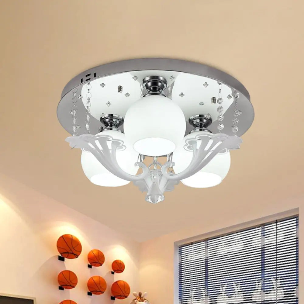 Modern Chrome Flush Mount Fixture With Frosted Glass Shade - Set Of 3 Bedroom Bulbs White