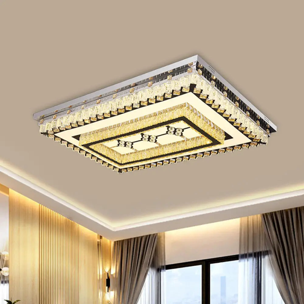 Modern Chrome Flush Mount Led Ceiling Light With Clear Crystal Accents - Perfect For Living Room /