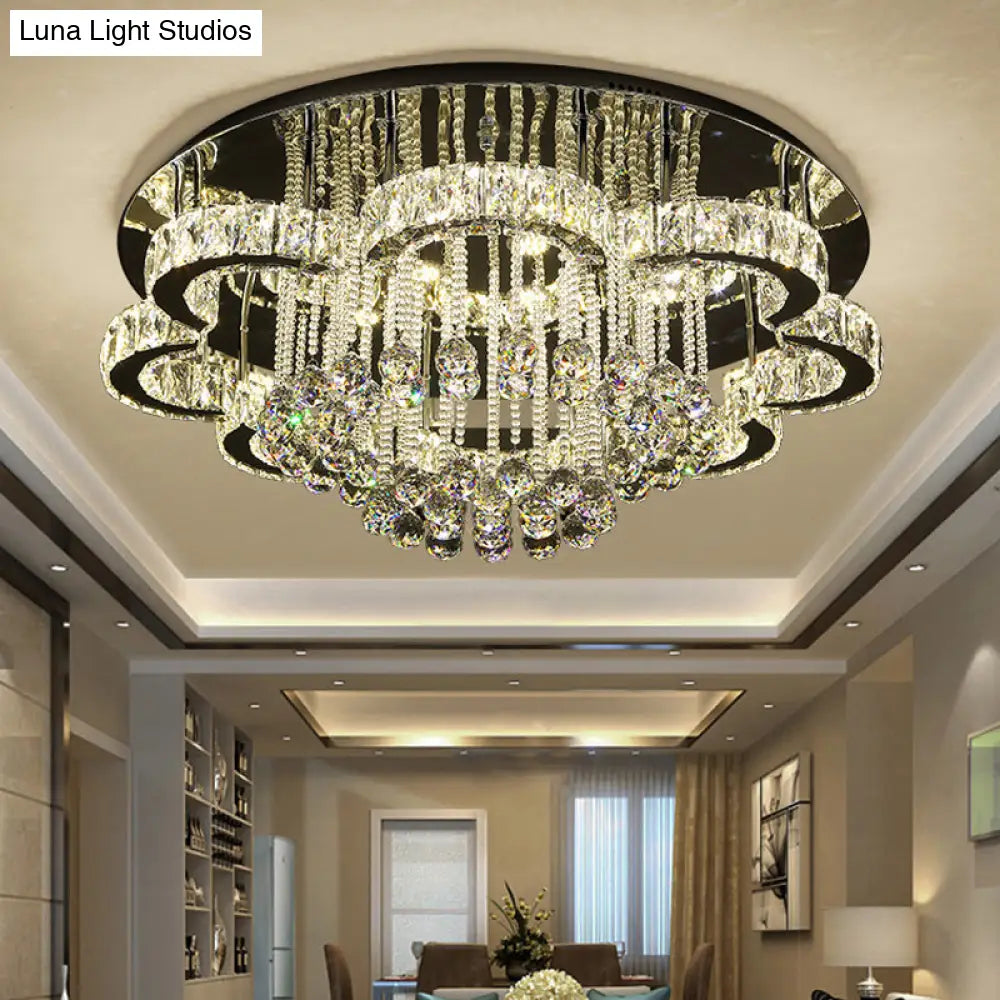 Modern Chrome Flush Mount Light With K9 Crystal For Living Room Ceiling