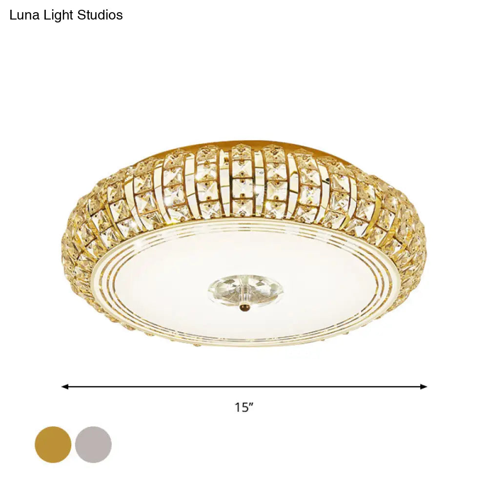 Modern Chrome/Gold Led Crystal Ceiling Mounted Light Flushmount Design 15/19 Width