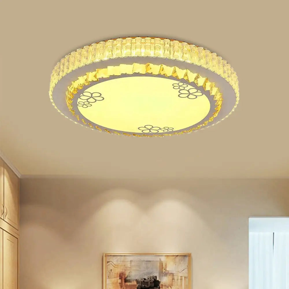 Modern Chrome Led Ceiling Lamp With Faceted Crystal - Minimalistic Flush Light Fixture