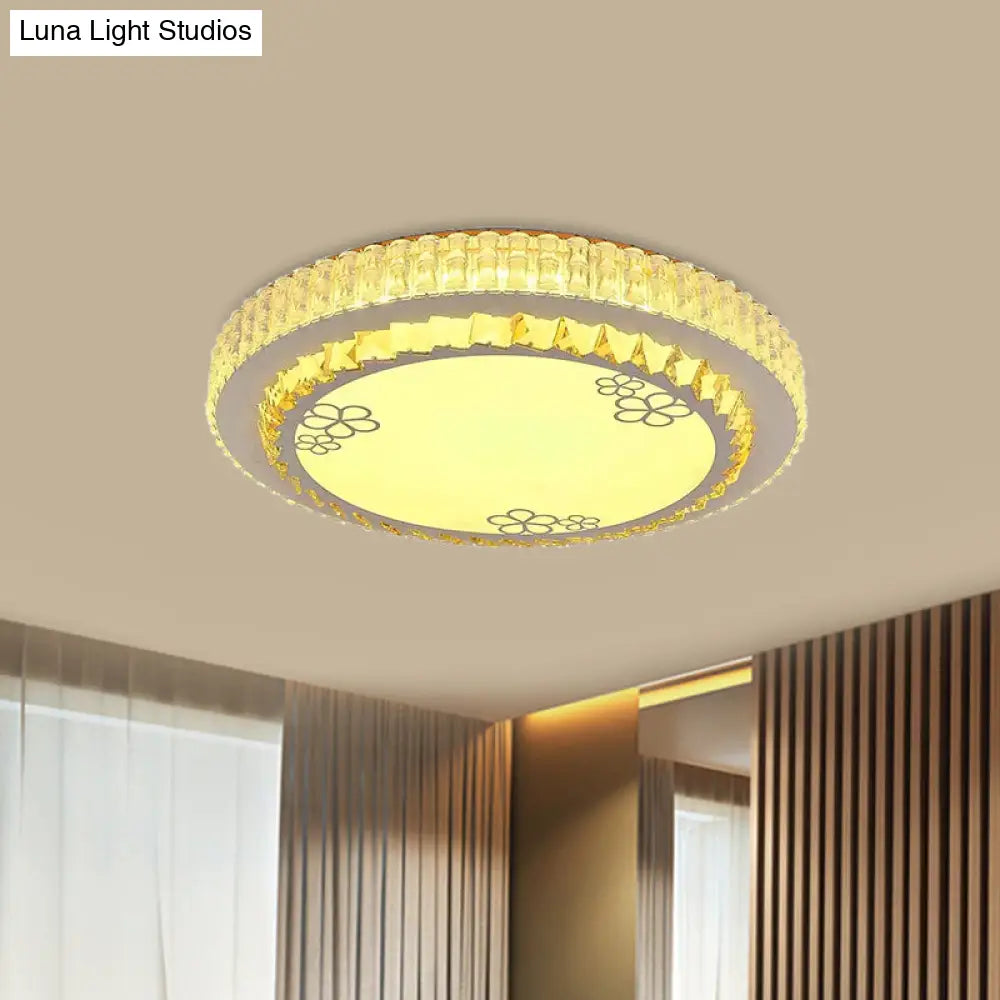 Modern Chrome Led Ceiling Lamp With Faceted Crystal - Minimalistic Flush Light Fixture