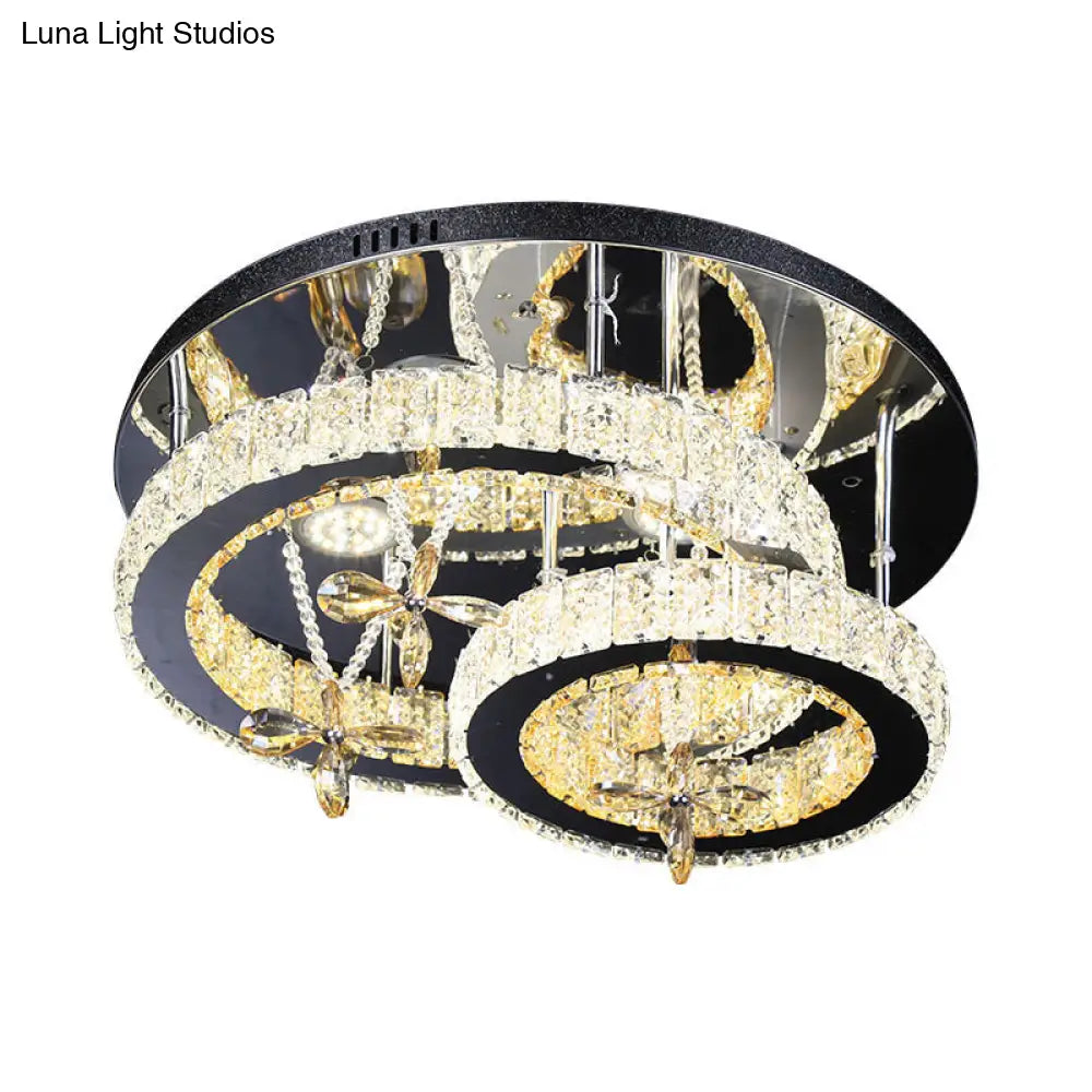 Modern Chrome Led Circle Ceiling Lamp With Cut Crystal Semi - Mount And Remote Stepless Dimming