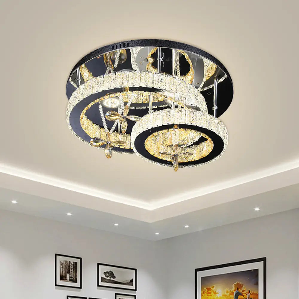 Modern Chrome Led Circle Ceiling Lamp With Cut Crystal Semi - Mount And Remote Stepless Dimming /