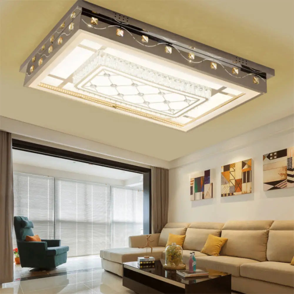 Modern Chrome Led Crystal Ceiling Light Fixture With Elegant Rectangle/Round Pattern / Rectangle