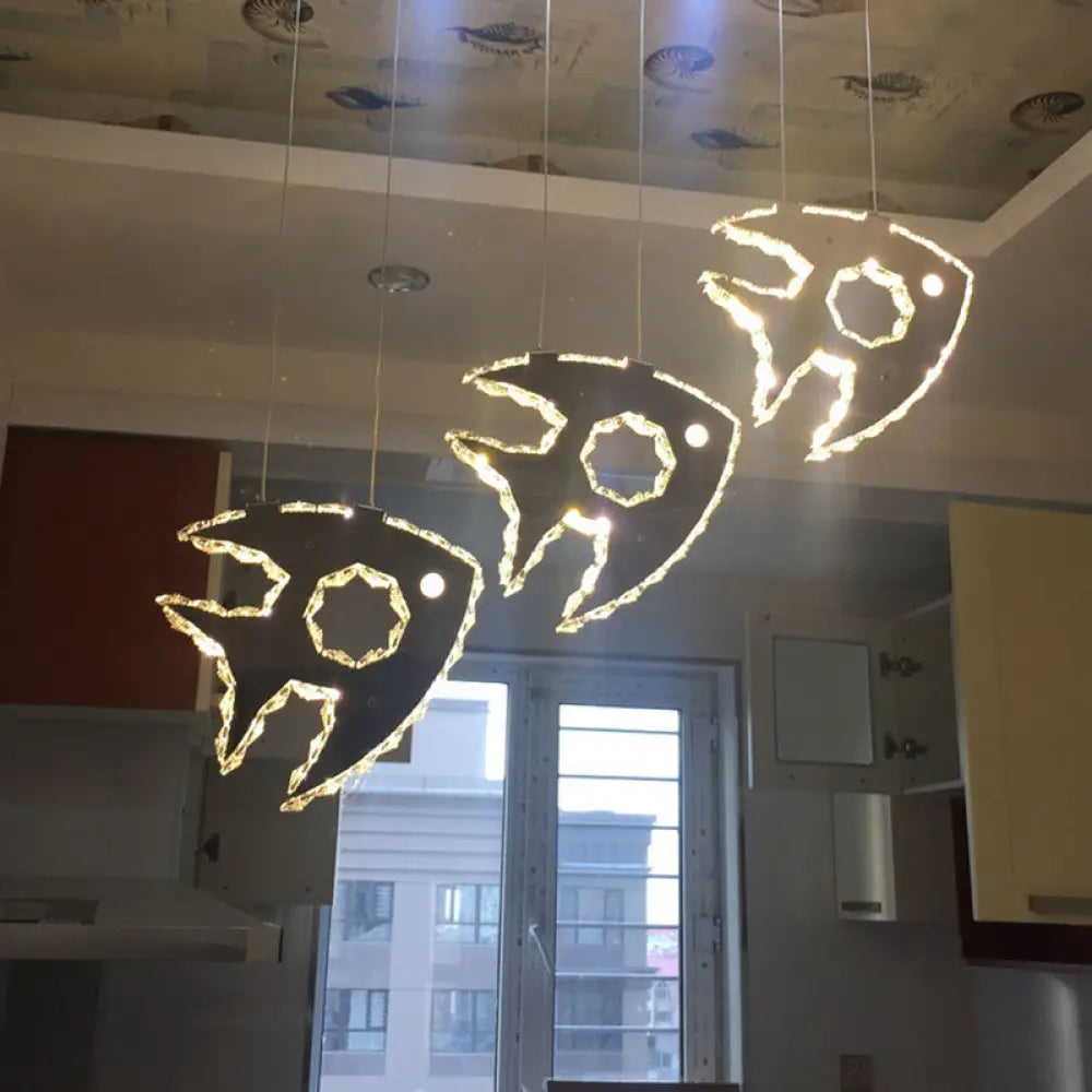 Modern Chrome Led Crystal Fish Pendant Light In Warm/White - Stylish Suspended Lighting Fixture /