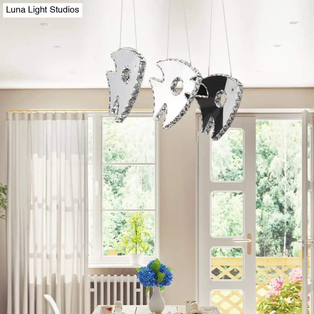 Modern Chrome Led Crystal Fish Pendant Light In Warm/White - Stylish Suspended Lighting Fixture