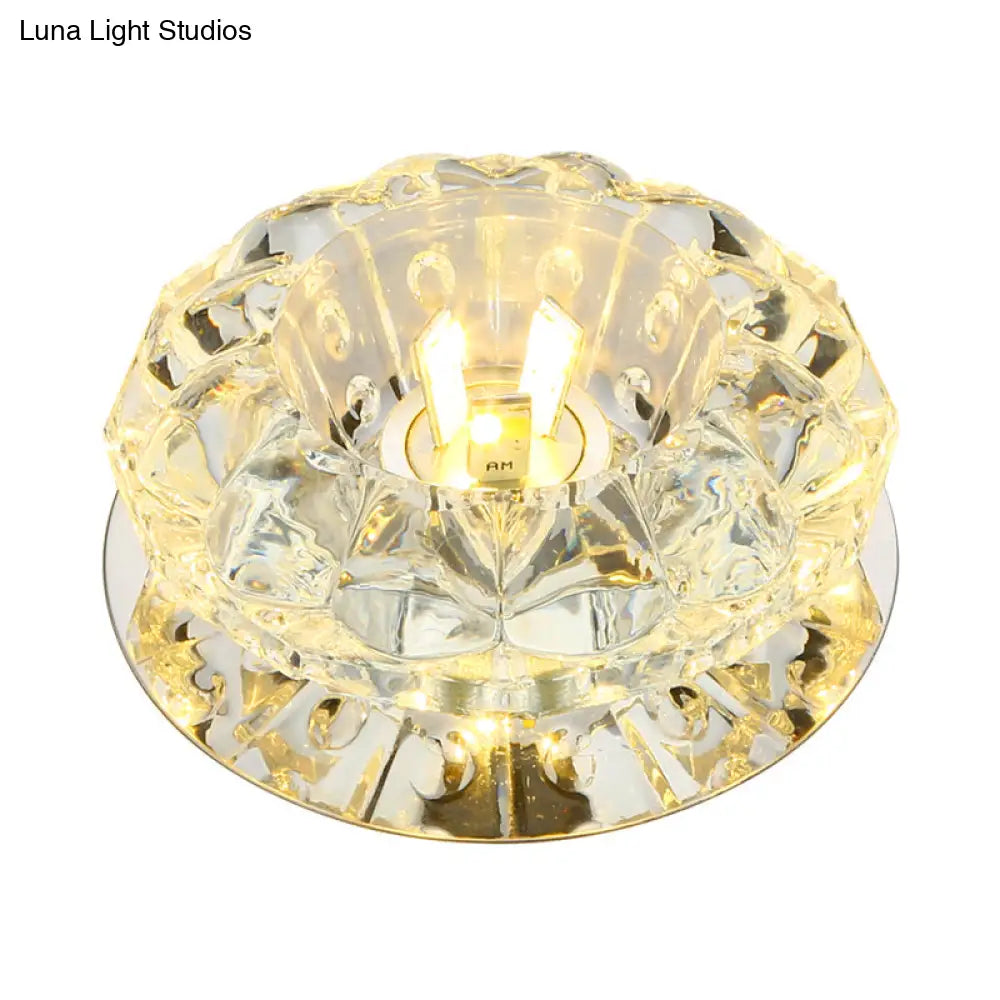 Modern Chrome Led Crystal Flush Light Fixture For Hallways - Petal Design