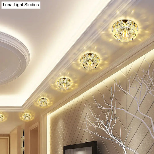 Modern Chrome Led Crystal Flush Light Fixture For Hallways - Petal Design