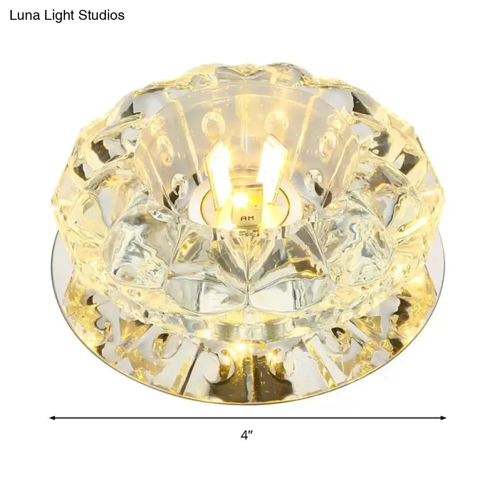 Modern Chrome Led Crystal Flush Light Fixture For Hallways - Petal Design