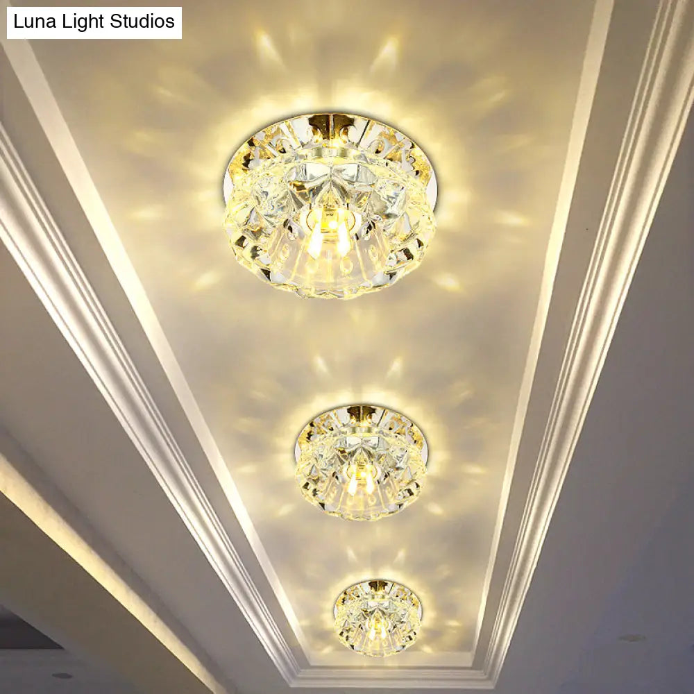 Modern Chrome Led Crystal Flush Light Fixture For Hallways - Petal Design / Warm