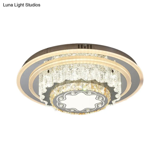 Modern Chrome Led Crystal Flush Mount Ceiling Fixture For Bedroom Featuring Hand-Cut Flower/Star