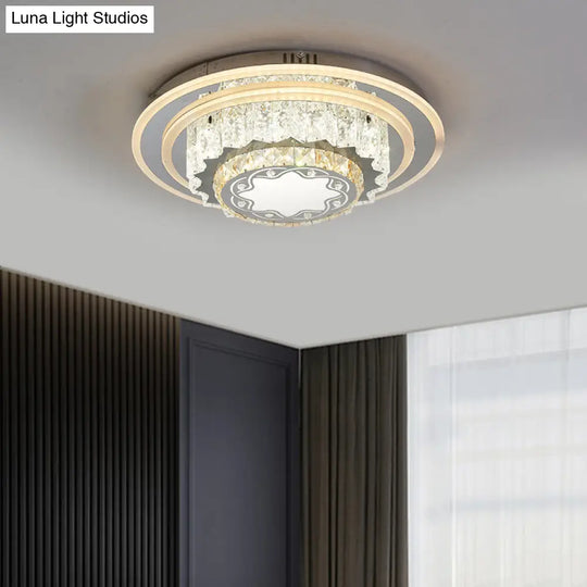 Modern Chrome Led Crystal Flush Mount Ceiling Fixture For Bedroom Featuring Hand-Cut Flower/Star