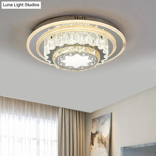 Modern Chrome Led Crystal Flush Mount Ceiling Fixture For Bedroom Featuring Hand-Cut Flower/Star