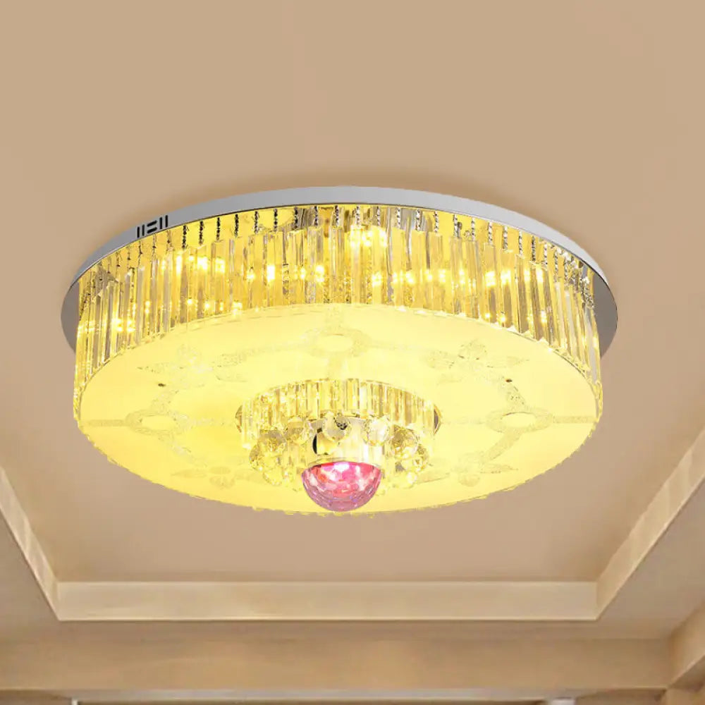 Modern Chrome Led Crystal Flush Mount Light Fixture For Parlor Ceiling - Rectangular Shape