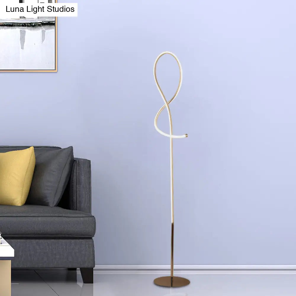 Modern Chrome Led Floor Reading Light For Living Room - Geometric Metallic Design