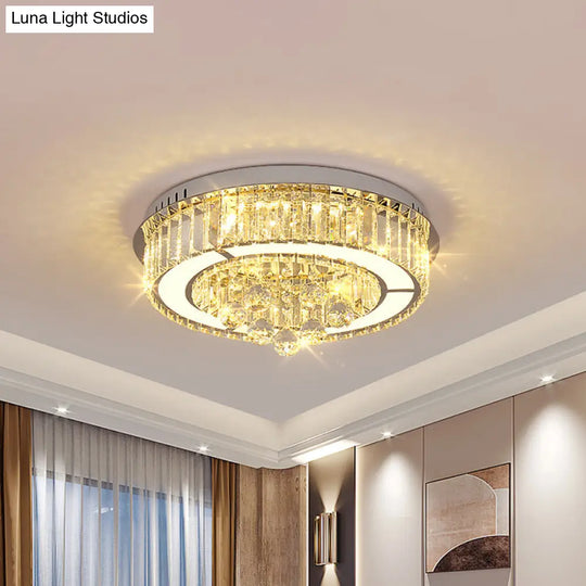 Modern Chrome Led Floral Ceiling Light With Faceted Crystal 18-19.5 Width / 18