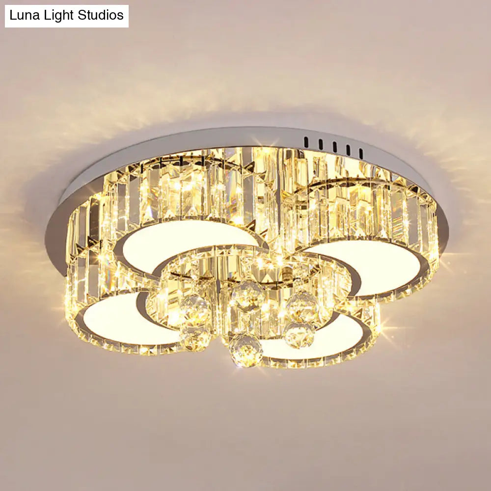 Modern Chrome Led Floral Ceiling Light With Faceted Crystal 18-19.5 Width