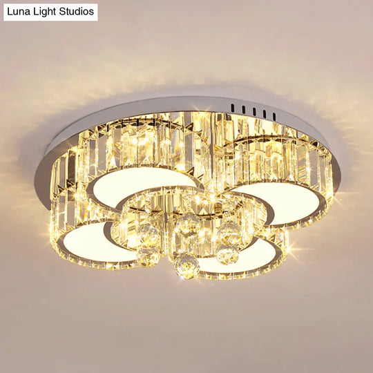 Modern Chrome Led Floral Ceiling Light With Faceted Crystal 18-19.5 Width