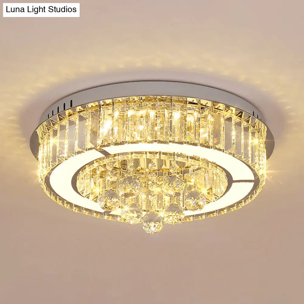 Modern Chrome Led Floral Ceiling Light With Faceted Crystal 18 - 19.5’ Width