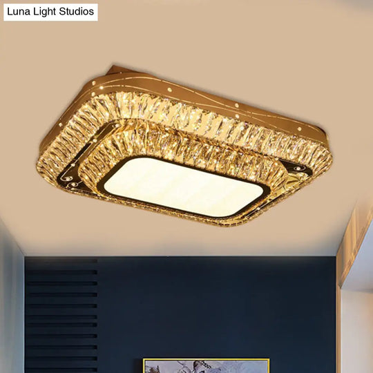 Modern Chrome Led Flushmount Light With Crystal 2 Tiers: Perfect For Sitting Rooms