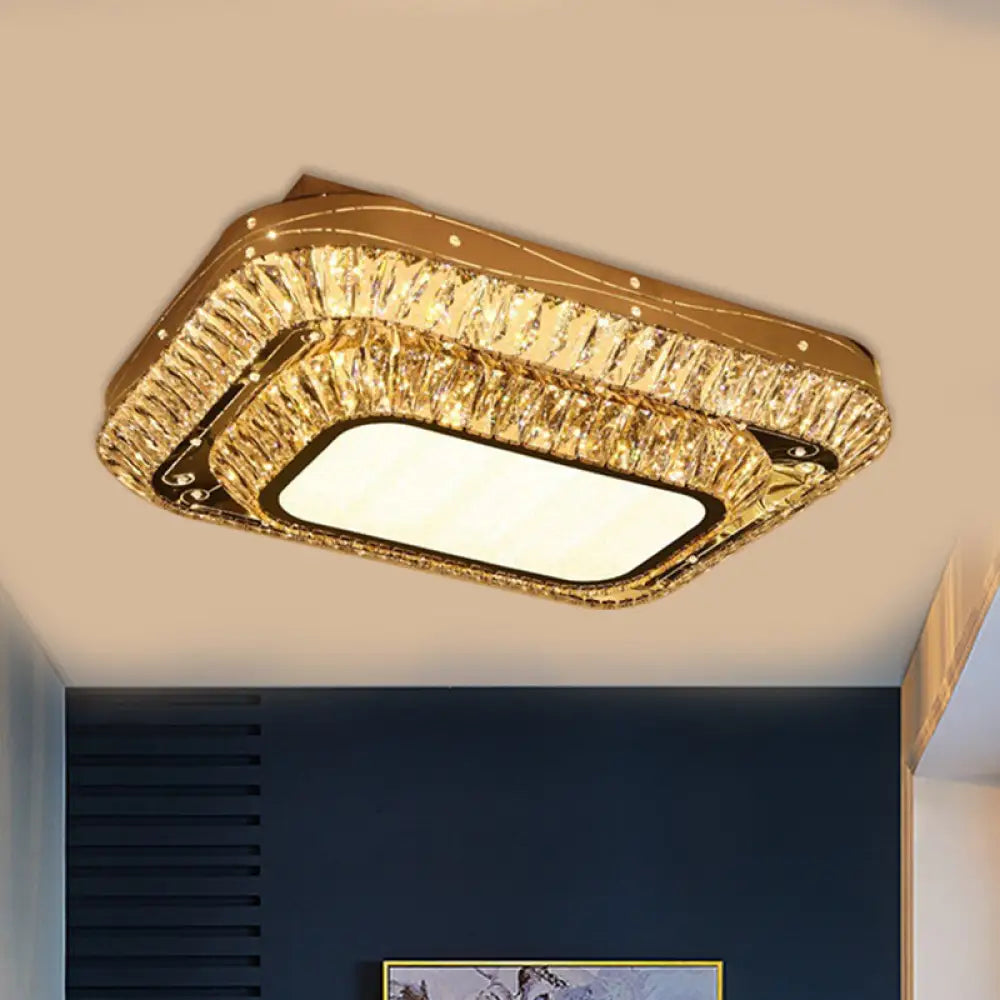 Modern Chrome Led Flushmount Light With Crystal 2 Tiers: Perfect For Sitting Rooms