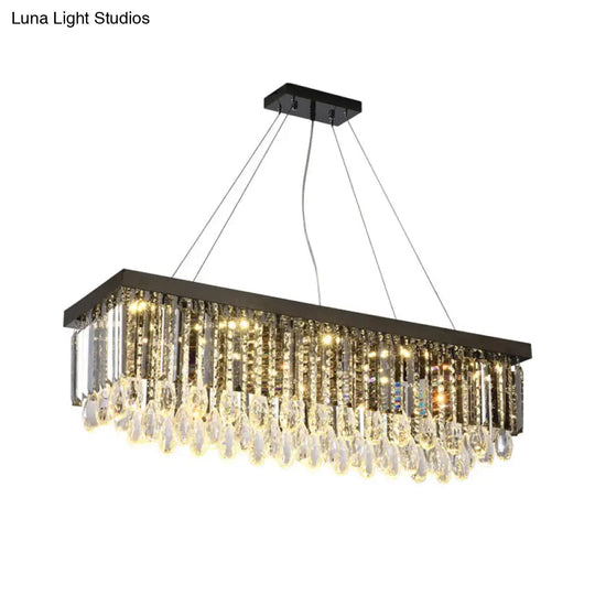 Modern Chrome Led Island Pendant Light With Rectangular Crystal Drip Design 23.5/31.5 Width