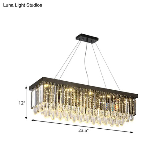 Modern Chrome Led Island Pendant Light With Rectangular Crystal Drip Design 23.5/31.5 Width