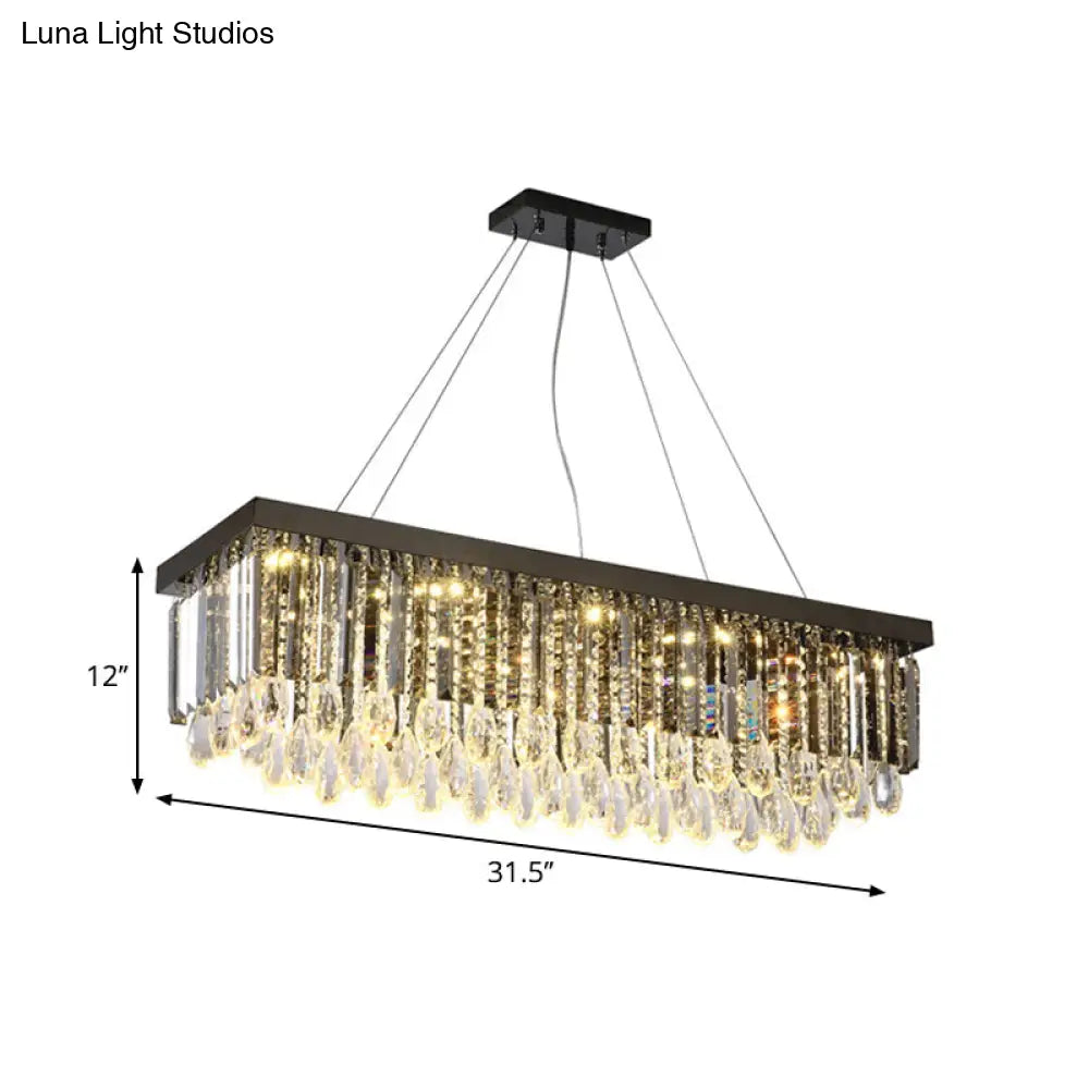 Modern Chrome Led Island Pendant Light With Rectangular Crystal Drip Design 23.5/31.5 Width