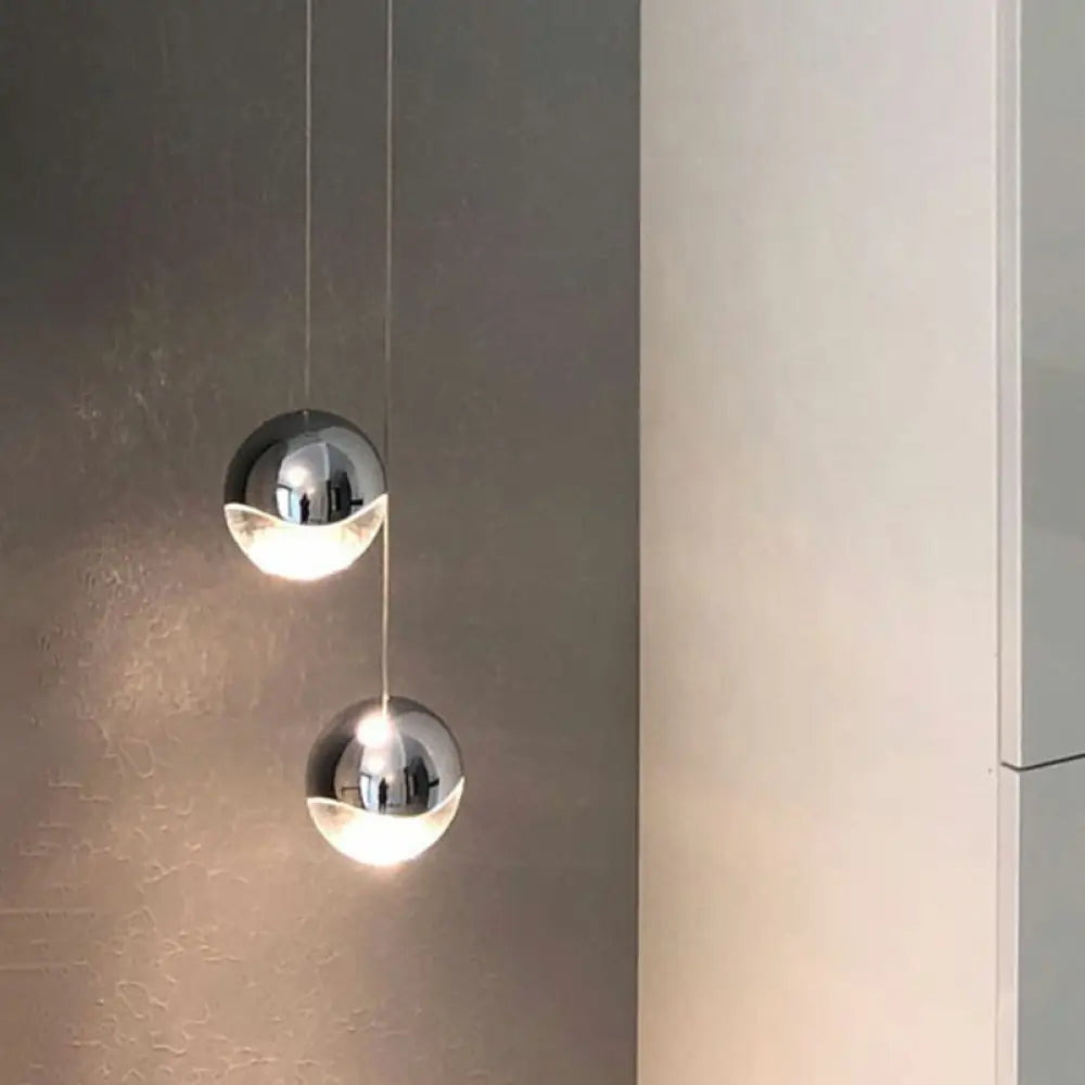 Modern Chrome Led Pendant Light For Restaurants With Clear Glass Globes 2 /