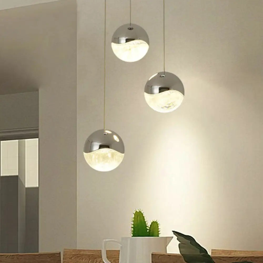 Modern Chrome Led Pendant Light For Restaurants With Clear Glass Globes 3 /