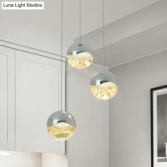 Modern Chrome Led Cluster Pendant Light With Clear Glass Globes - Ideal For Restaurants