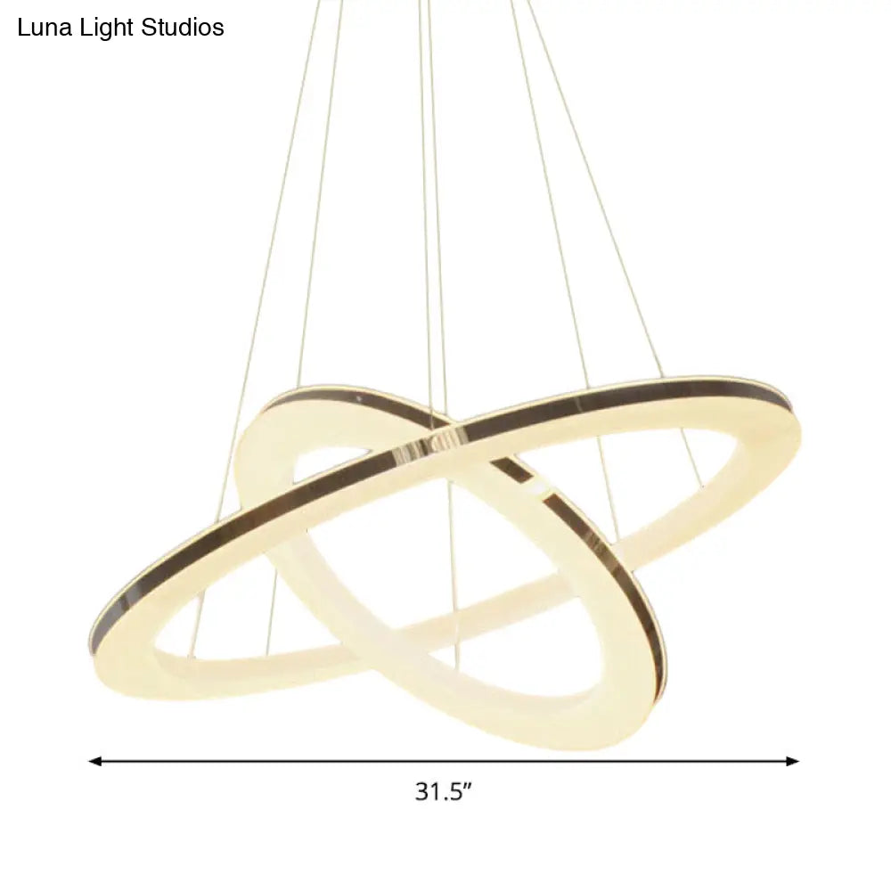 Modern Chrome Orbit Led Chandelier - Simple Style Metal Hanging Lamp In Warm/White/Natural Light