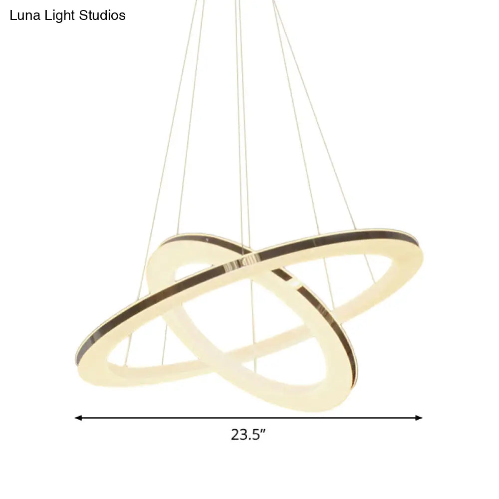 Modern Chrome Orbit Led Chandelier - Simple Style Metal Hanging Lamp In Warm/White/Natural Light