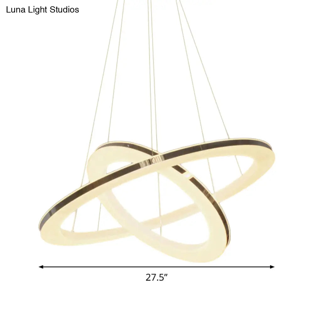 Modern Chrome Orbit Led Chandelier - Simple Style Metal Hanging Lamp In Warm/White/Natural Light