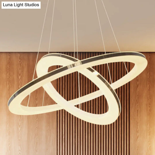 Modern Chrome Orbit Led Chandelier - Simple Style Metal Hanging Lamp In Warm/White/Natural Light