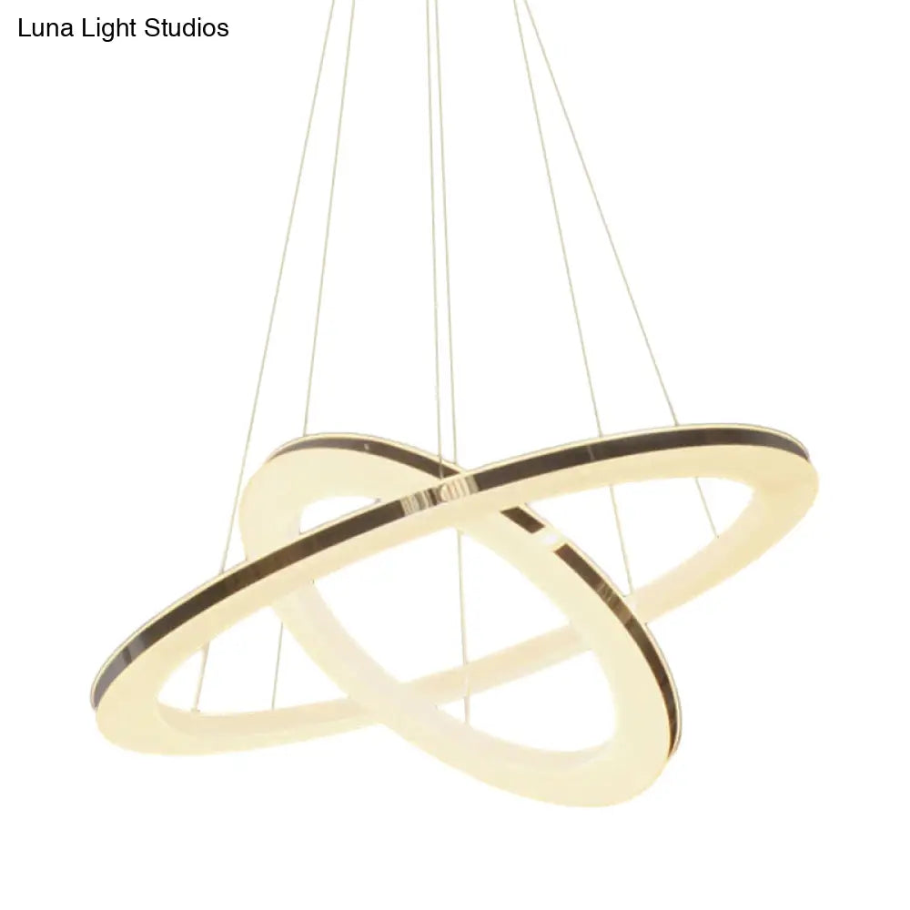 Modern Chrome Orbit Led Chandelier - Simple Style Metal Hanging Lamp In Warm/White/Natural Light